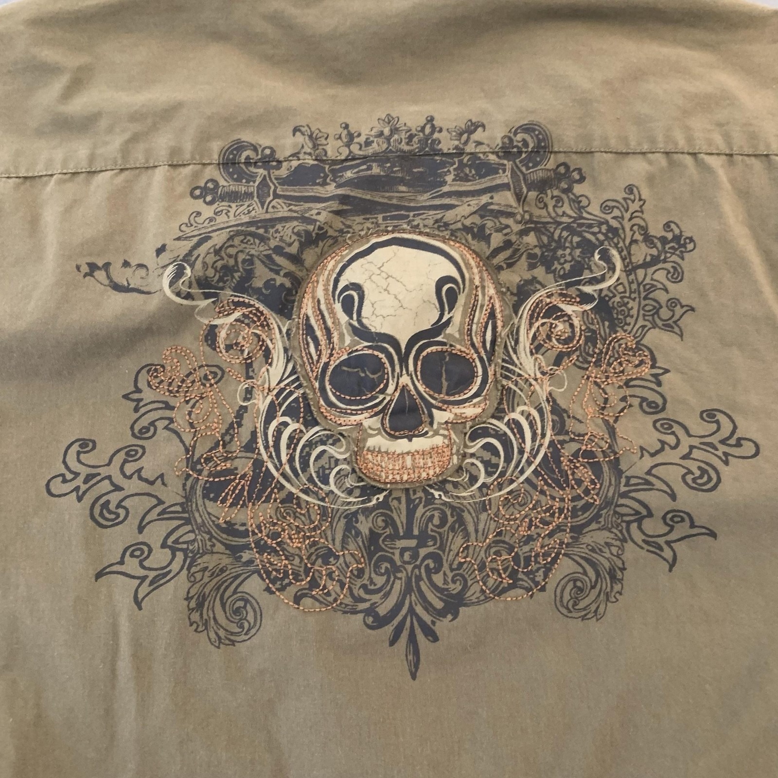Summit Shirt Mens Large Beige Skull Graphic Long Sleeve Button Front Casual — image 5 of 7
